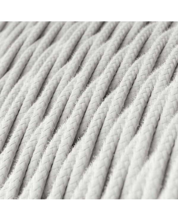 Twisted Electric Cable covered by Cotton solid color fabric TC01 White