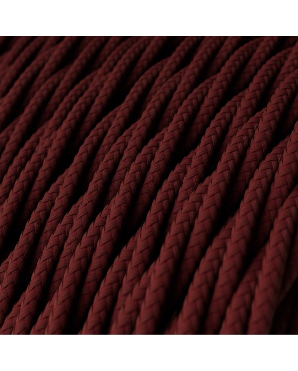 Twisted Electric Cable covered by solid silk effect fabric TM19 Burgundy