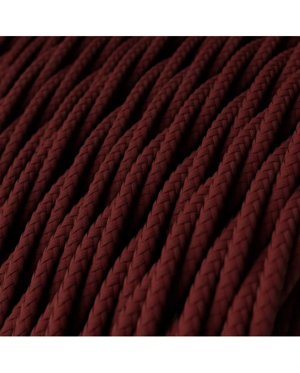 Twisted Electric Cable covered by solid silk effect fabric TM19 Burgundy