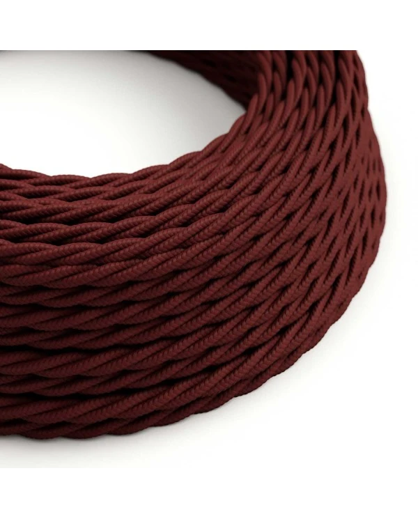 Twisted Electric Cable covered by solid silk effect fabric TM19 Burgundy