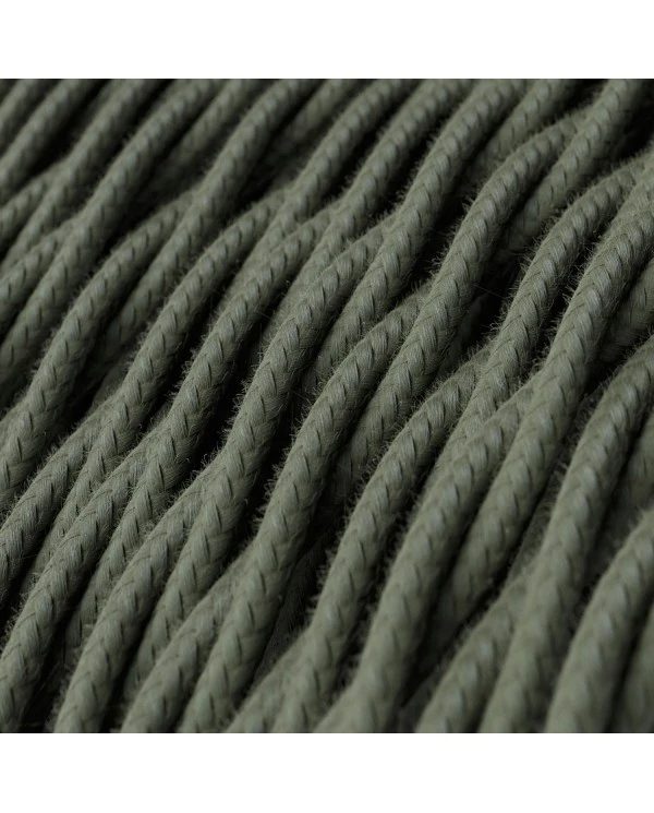 Twisted Electric Cable covered by Cotton solid color fabric TC63 Green Grey