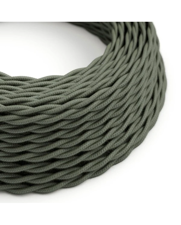 Twisted Electric Cable covered by Cotton solid color fabric TC63 Green Grey