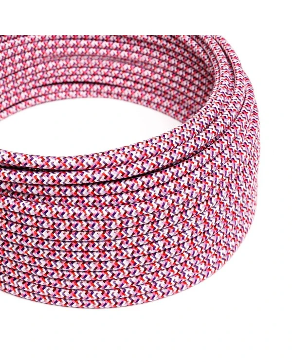 Round Electric Cable covered by rayon fabric RX00 Pixel Fuchsia