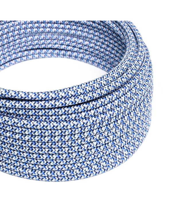 Round Electric Cable covered by rayon fabric RX03 Pixel Turquoise