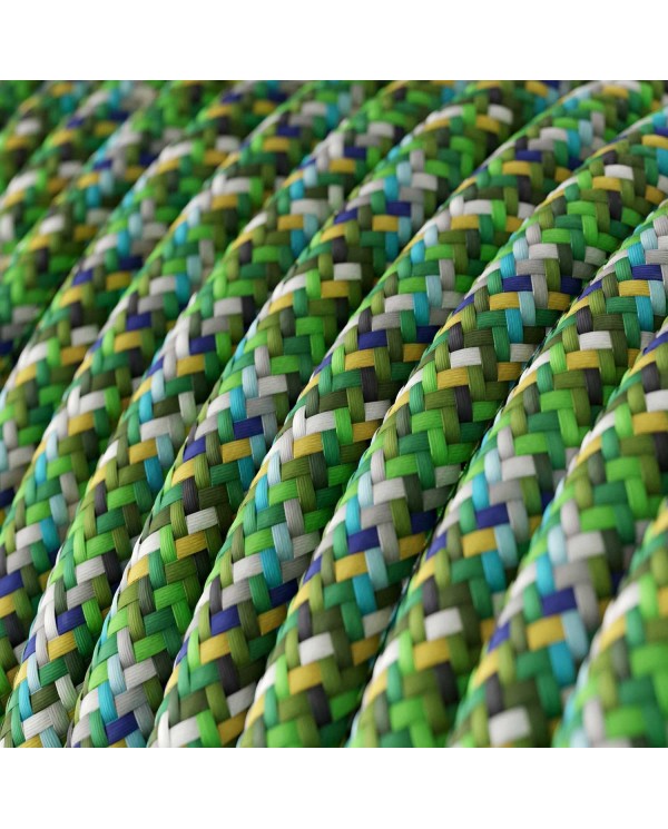Round Electric Cable covered by rayon fabric RX05 Pixel Green