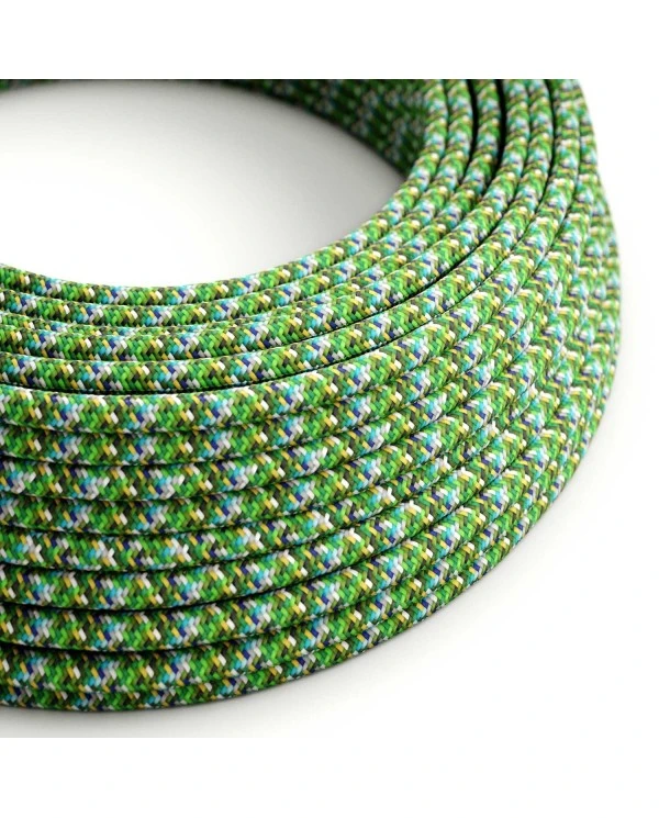 Round Electric Cable covered by rayon fabric RX05 Pixel Green