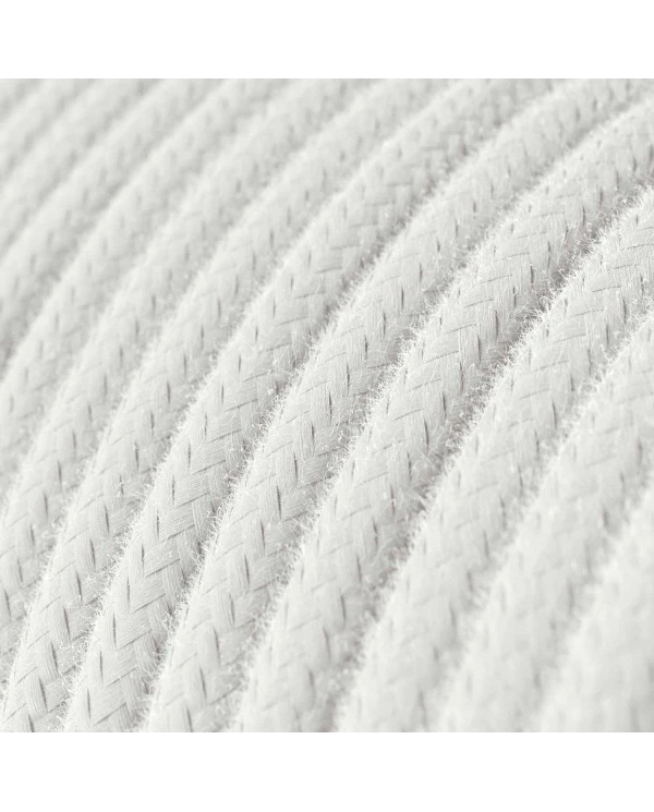 Round Electric Cable covered by Cotton solid color fabric RC01 White