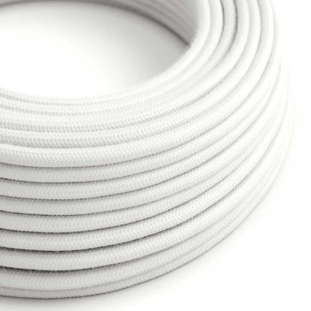 Round Electric Cable covered by Cotton solid color fabric RC01 White