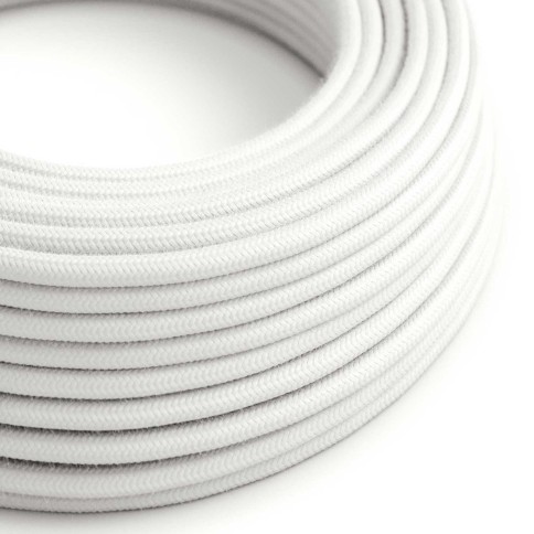 Round Electric Cable covered by Cotton solid color fabric RC01 White