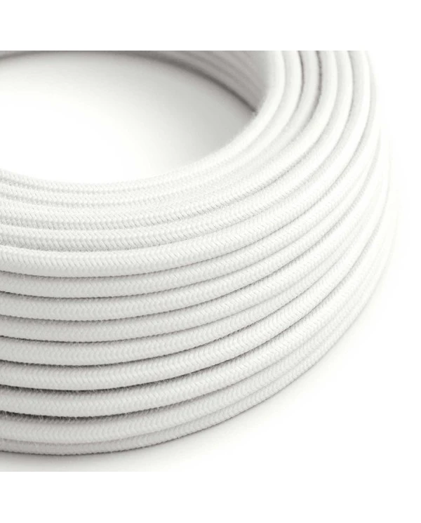 Round Electric Cable covered by Cotton solid color fabric RC01 White