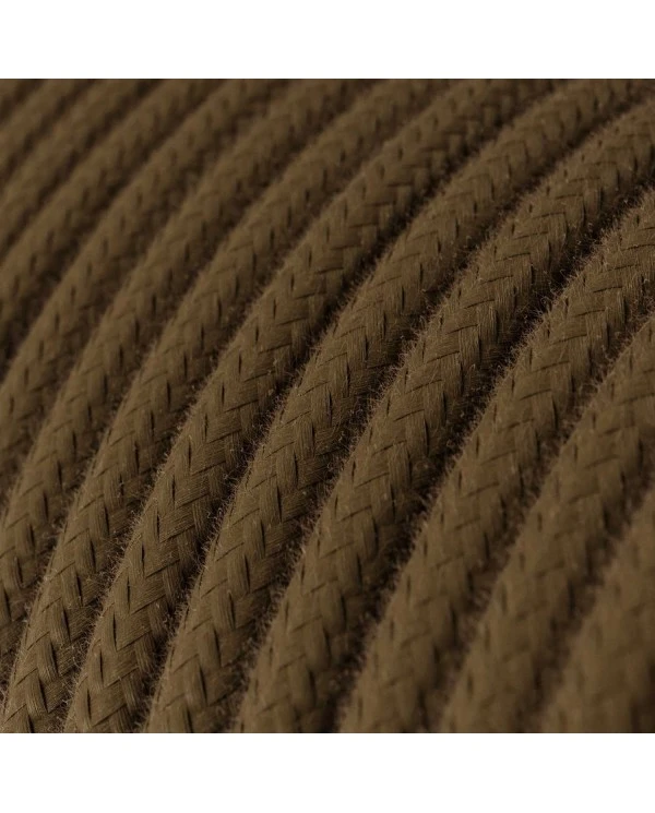 Round Electric Cable covered by Cotton solid color fabric RC13 Brown