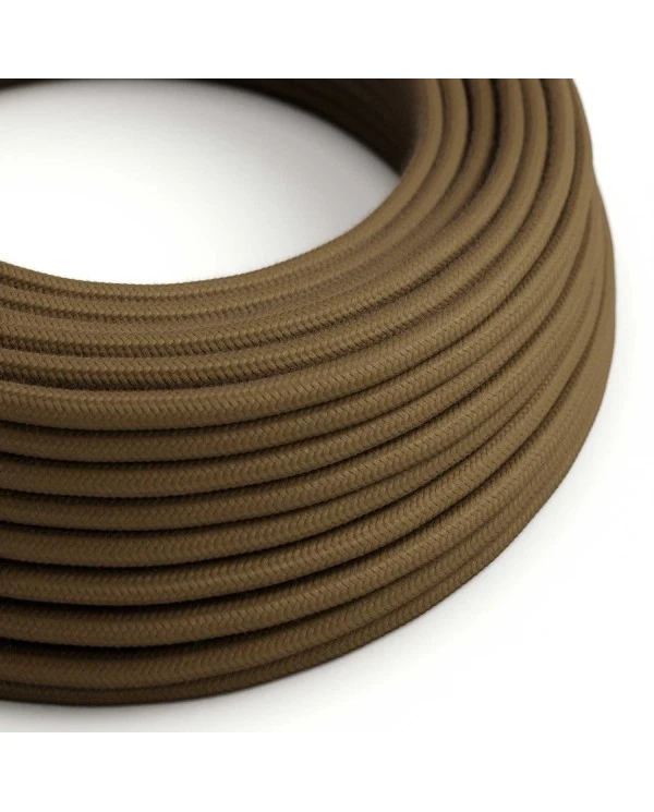 Round Electric Cable covered by Cotton solid color fabric RC13 Brown