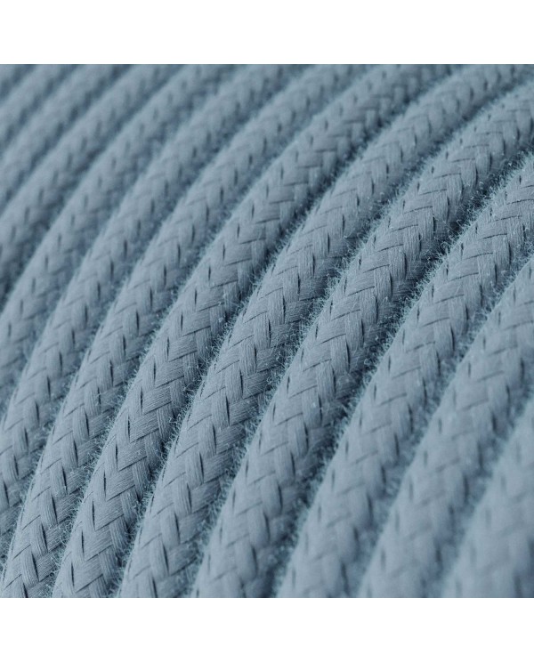 Round Electric Cable covered by Cotton solid color fabric RC53 Ocean