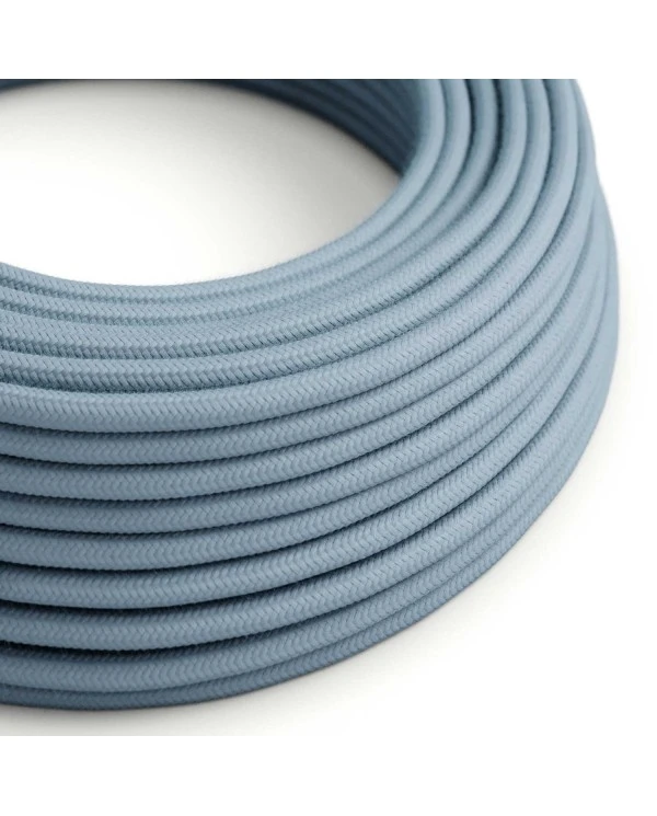 Round Electric Cable covered by Cotton solid color fabric RC53 Ocean