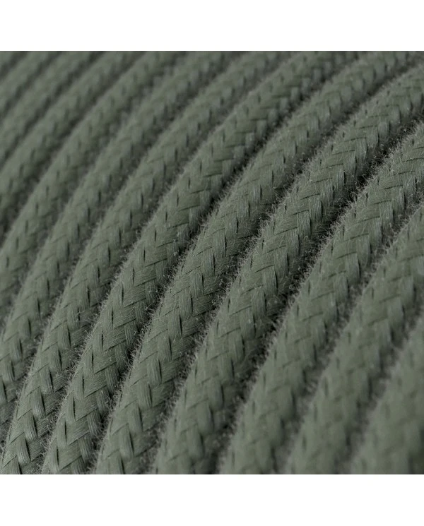 Round Electric Cable covered by Cotton solid color fabric RC63 Green Grey