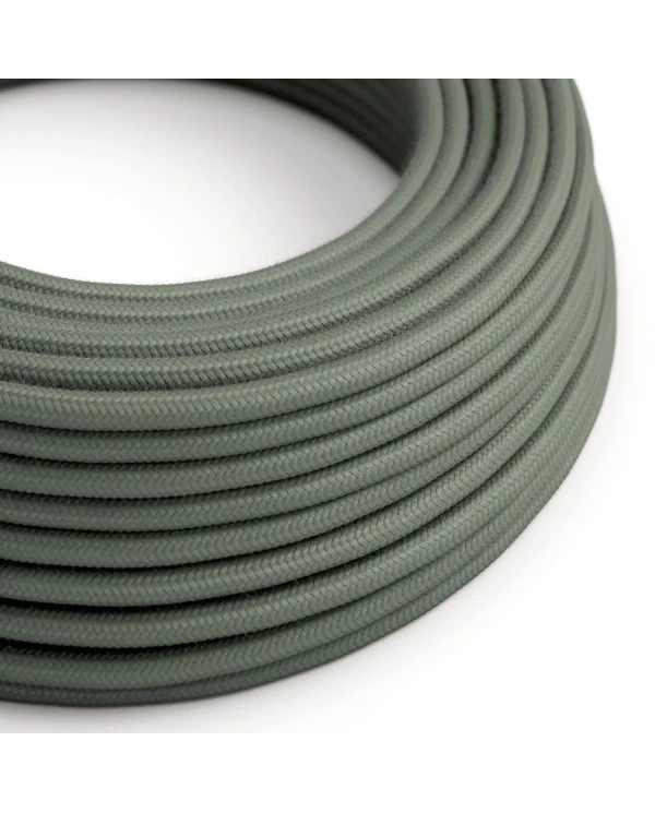 Round Electric Cable covered by Cotton solid color fabric RC63 Green Grey