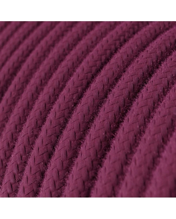 Round Electric Cable covered by Cotton solid color fabric RC32 Burgundy