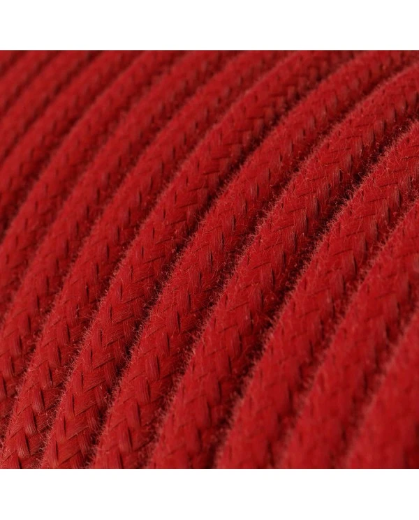 Round Electric Cable covered by Cotton solid color fabric RC35 Fire Red