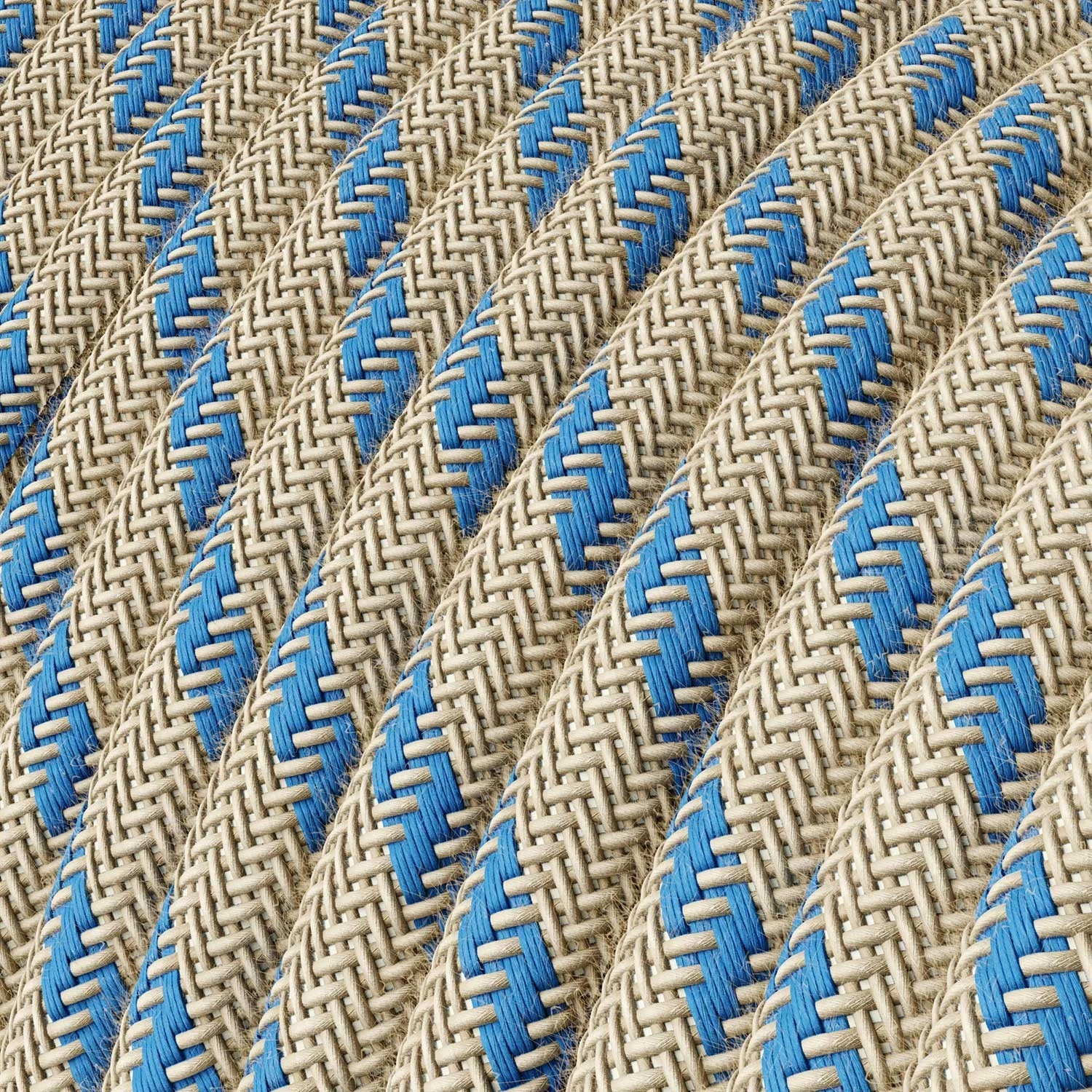 Round Electric Cable covered by Steward Blue Stripes Cotton and Natural Linen RD55