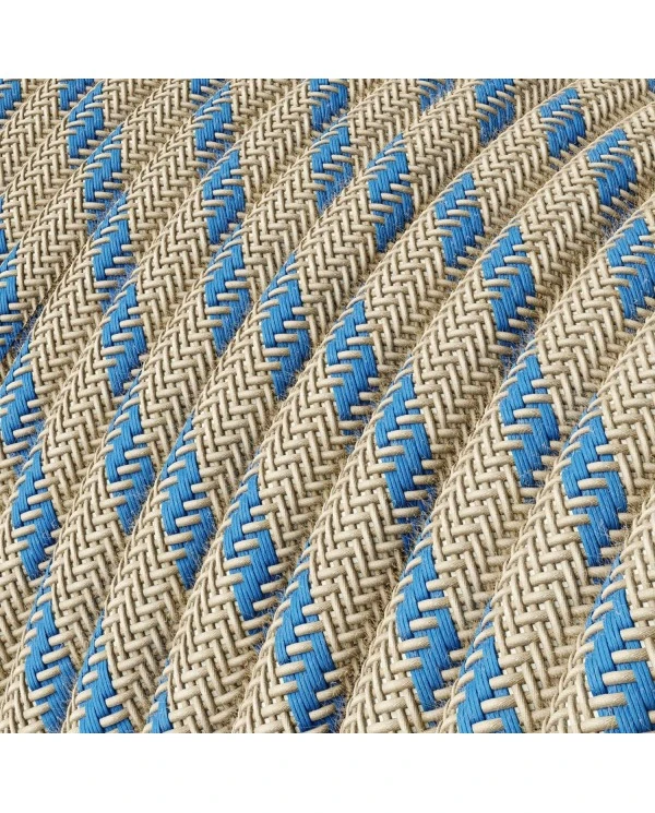 Round Electric Cable covered by Steward Blue Stripes Cotton and Natural Linen RD55