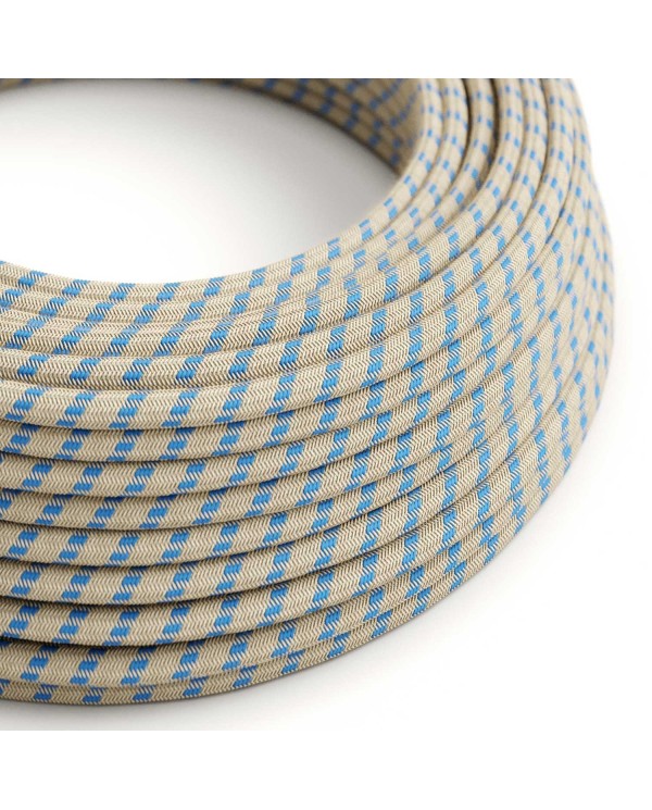Round Electric Cable covered by Steward Blue Stripes Cotton and Natural Linen RD55