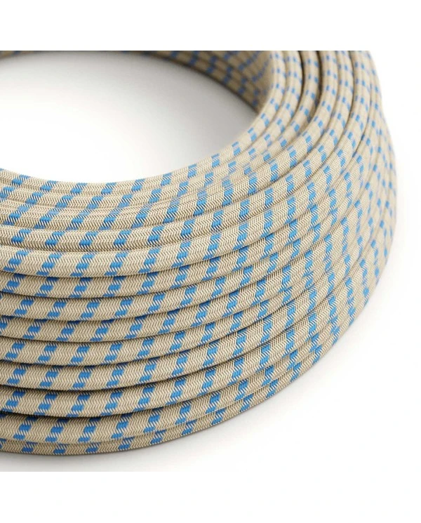 Round Electric Cable covered by Steward Blue Stripes Cotton and Natural Linen RD55