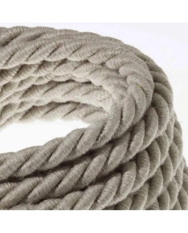 XL electrical cord, electrical cable 3x0,75. Natural linen fabric covering. Diameter 16mm.