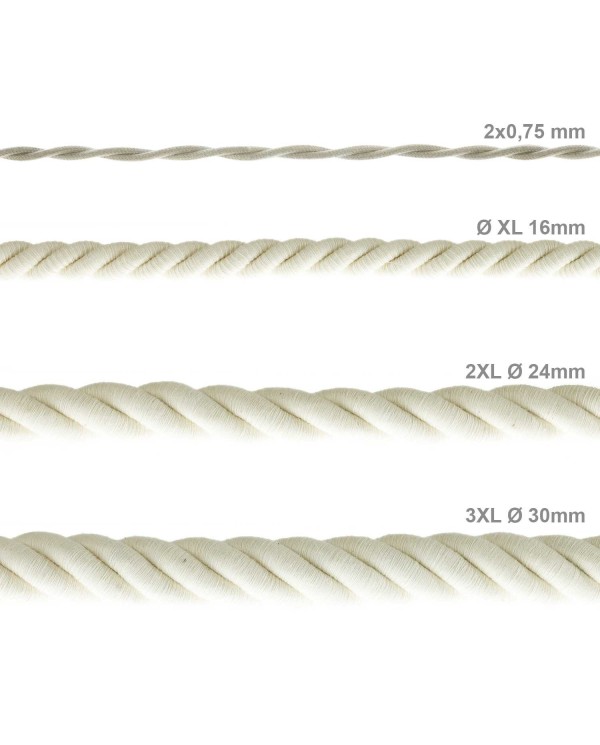 XL electrical cord, electrical cable 3x0,75. Raw cotton fabric covering. Diameter 16mm.