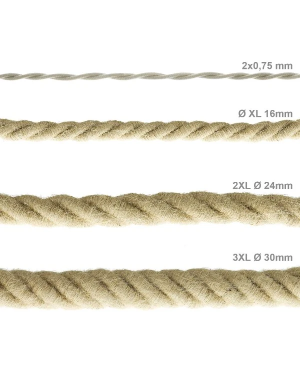 2XL electrical cord, electrical cable 3x0,75. Rough jute fabric covering. Diameter 24mm.