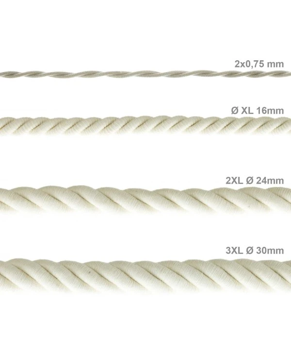 2XL electrical cord, electrical cable 3x0,75. Raw cotton fabric covering. Diameter 24mm.