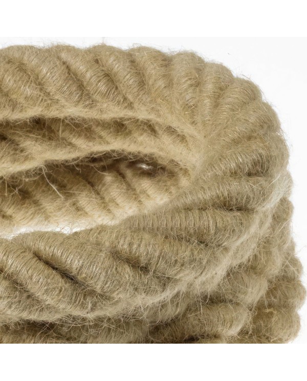 3XL electrical cord, electrical cable 3x0,75. Rough jute fabric covering. Diameter 30mm.