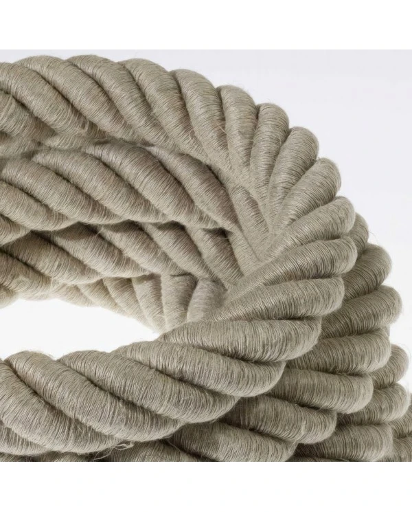 3XL electrical cord, electrical cable 3x0,75. Natural linen fabric covering. Diameter 30mm.