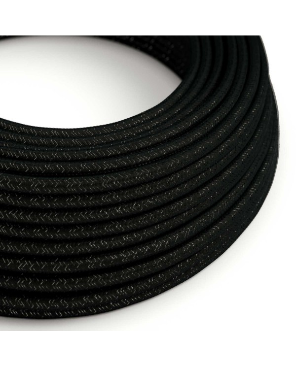 Round Glittering Electric Cable covered by Rayon solid color fabric RL04 Black