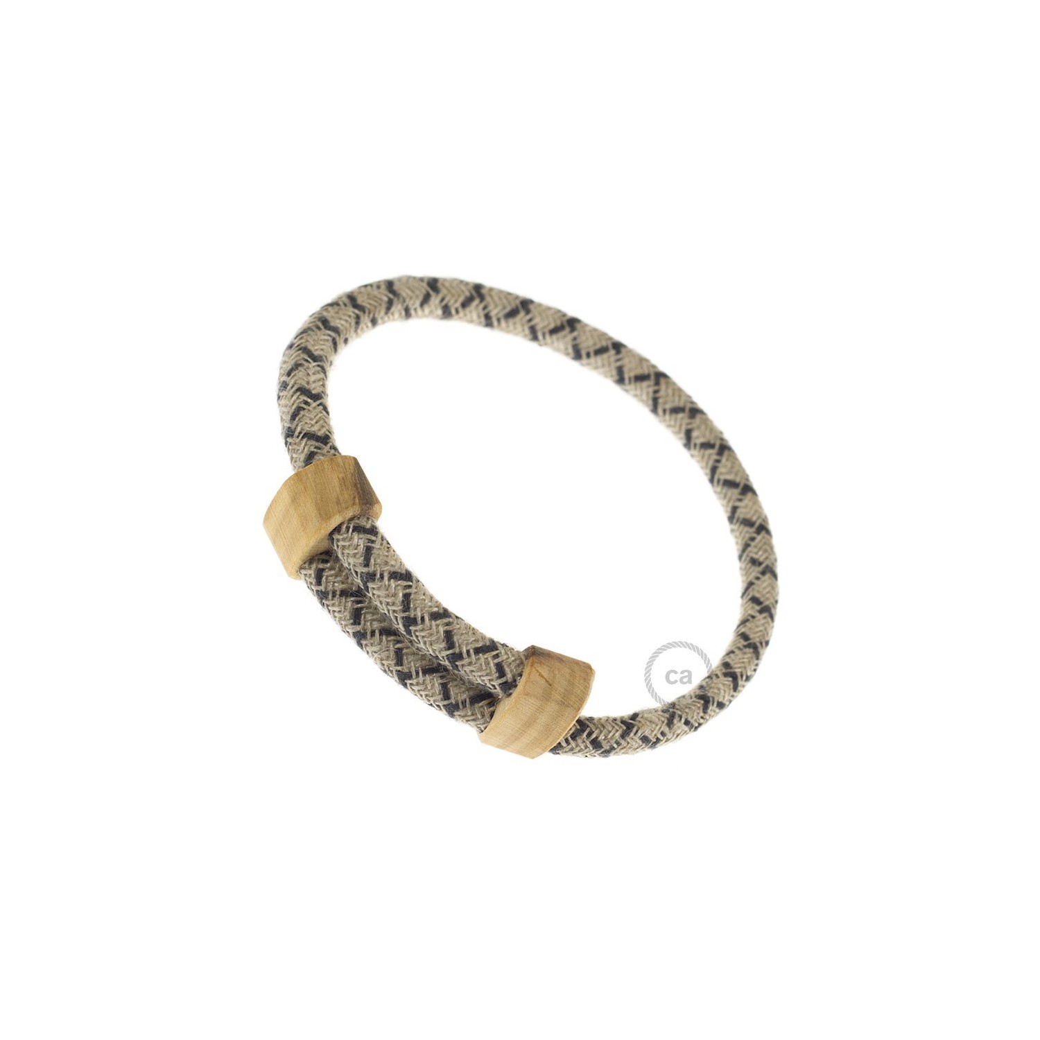 Creative-Bracelet in Anthracite Lozanga Cotton and Natural Linen RD64. Wood sliding fastening. Made in Italy.