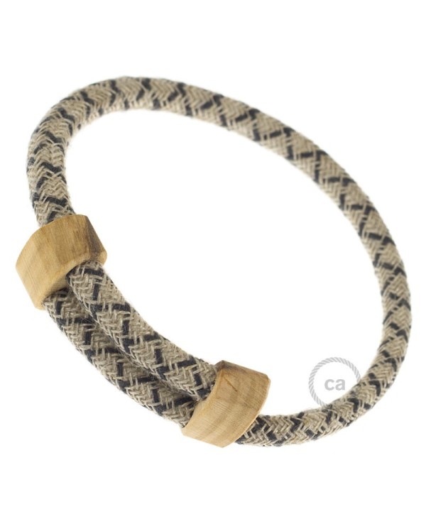 Creative-Bracelet in Anthracite Lozanga Cotton and Natural Linen RD64. Wood sliding fastening. Made in Italy.