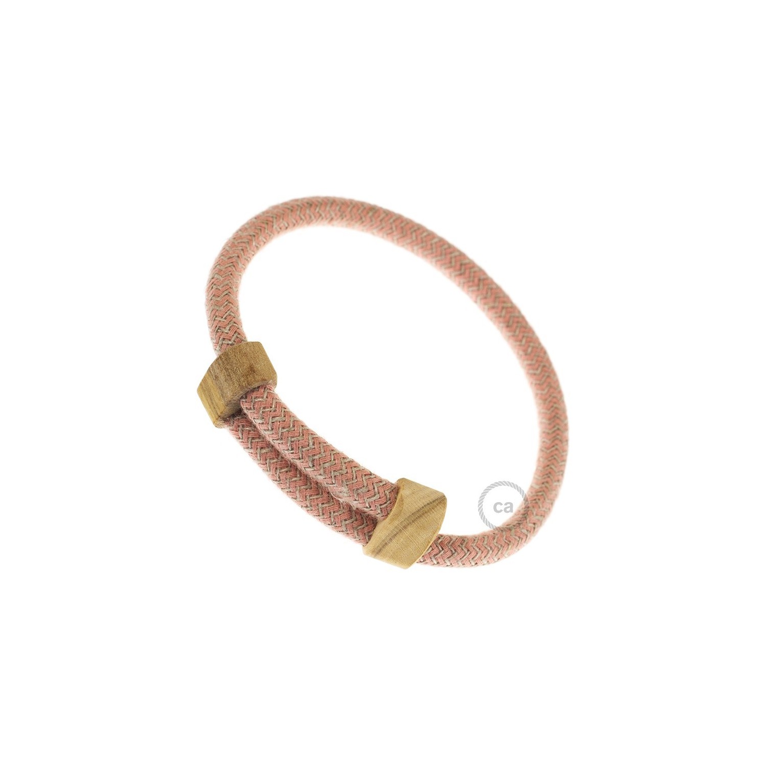 Creative-Bracelet in Cotton and Natural Linen Ancient Pink RD71. Wood sliding fastening. Made in Italy.