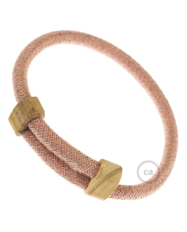 Creative-Bracelet in Cotton and Natural Linen Ancient Pink RD71. Wood sliding fastening. Made in Italy.