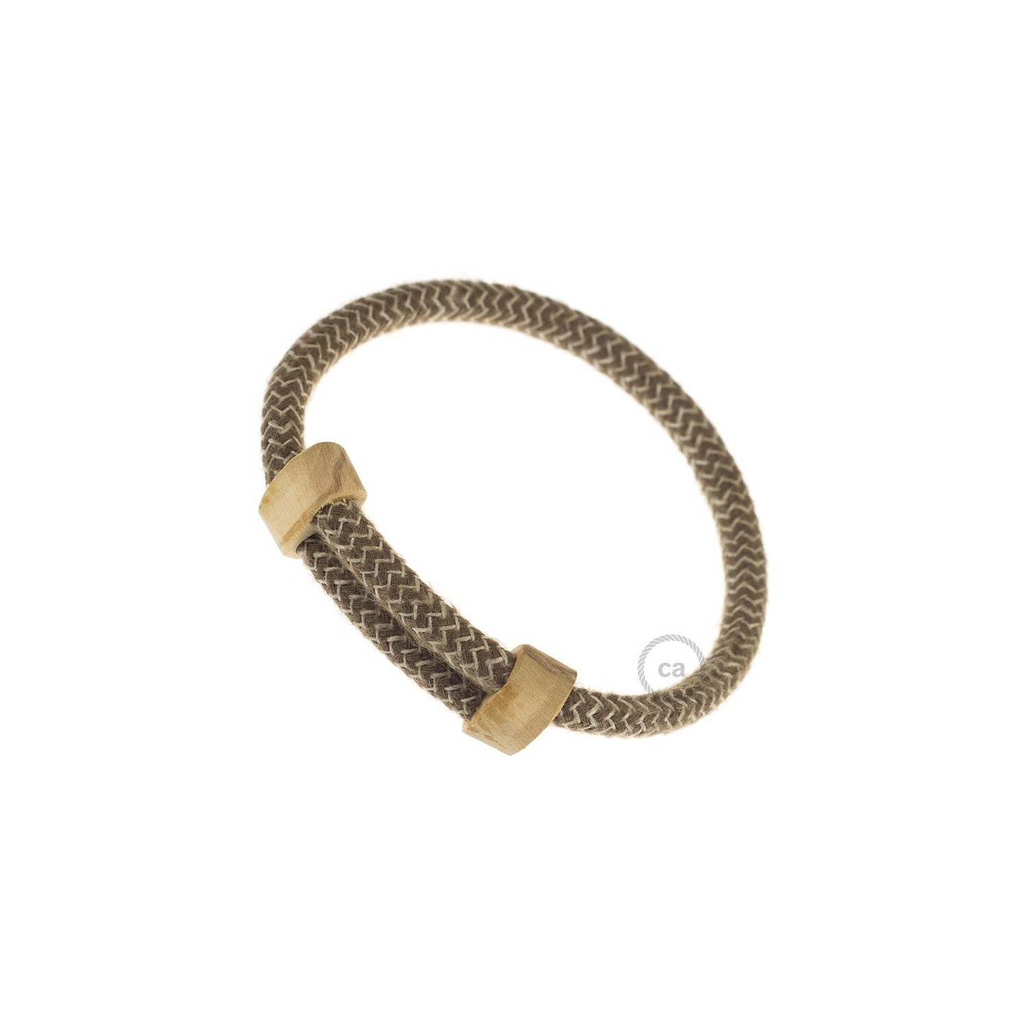 Creative-Bracelet in Cotton and Natural Linen Bark RD73. Wood sliding fastening. Made in Italy.