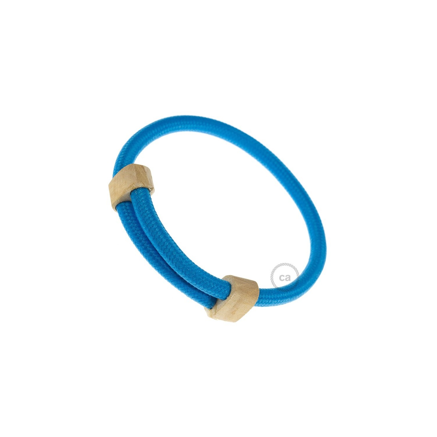 Creative-Bracelet in Rayon solid color turquoise fabric RM11. Wood sliding fastening. Made in Italy.