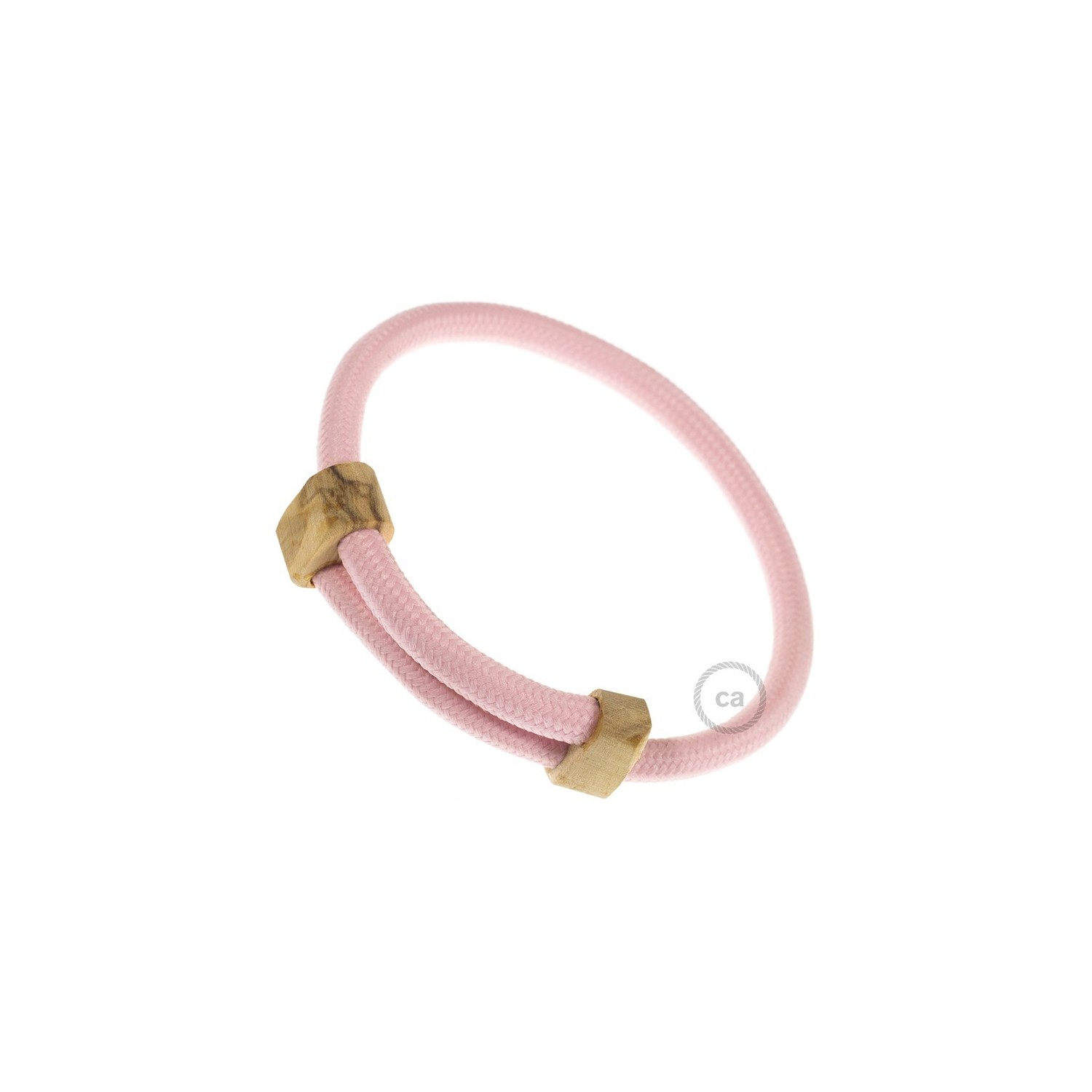 Creative-Bracelet inRayon solid color baby pink fabric RM16. Wood sliding fastening. Made in Italy.