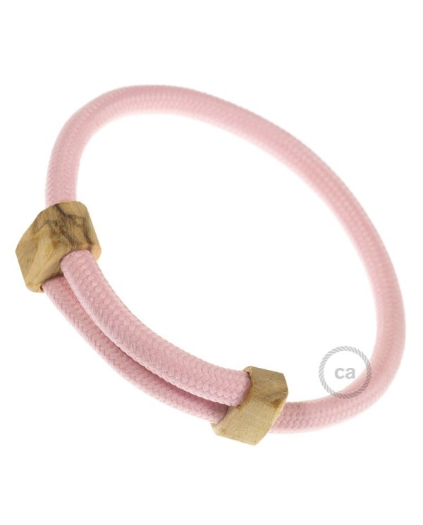 Creative-Bracelet inRayon solid color baby pink fabric RM16. Wood sliding fastening. Made in Italy.