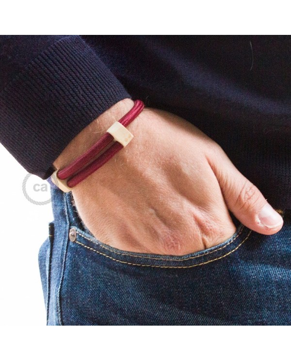 Creative-Bracelet in Rayon solid color Bordeaux RM19. Wood sliding fastening. Made in Italy.