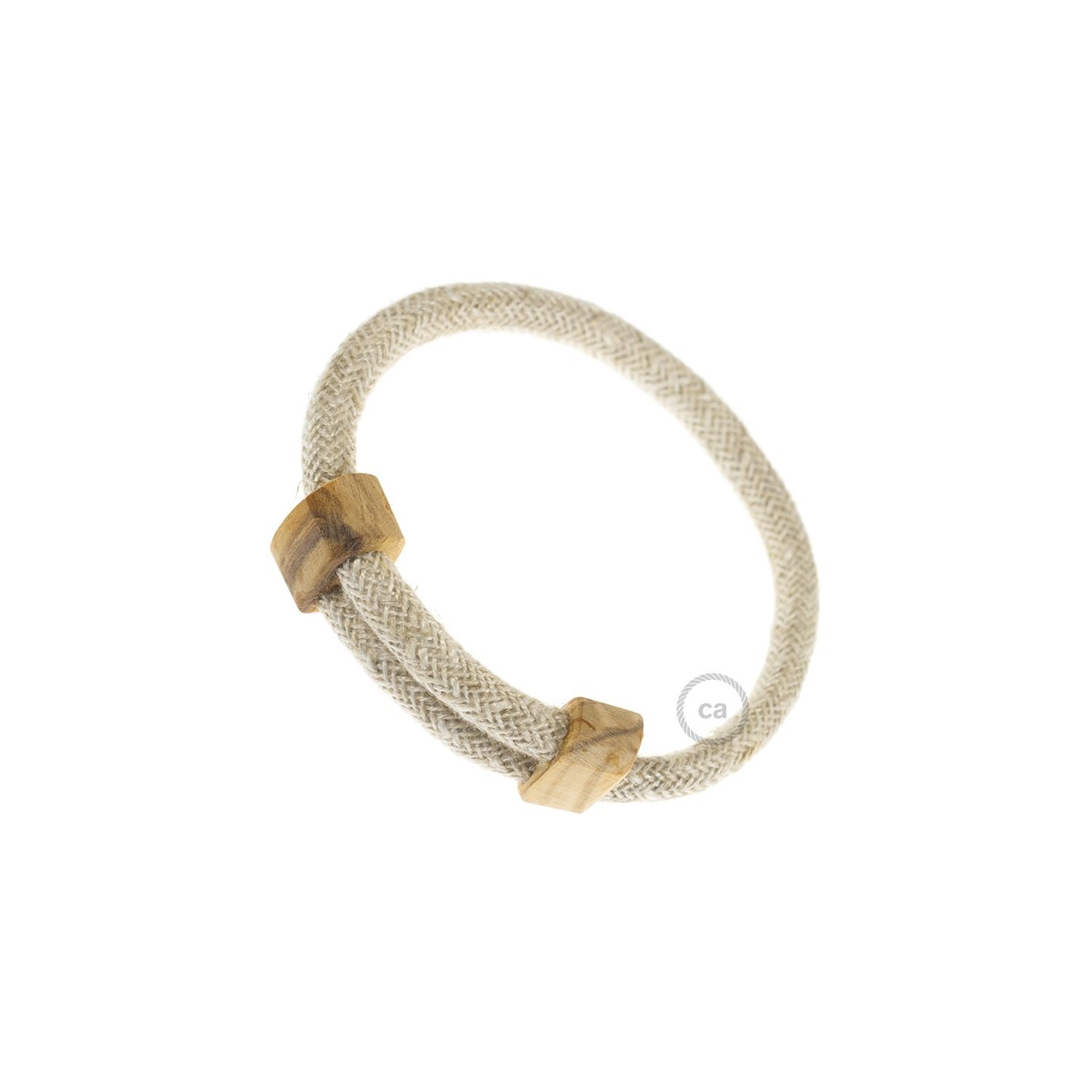 Creative-Bracelet in Natural Neutral Linen RN01. Wood sliding fastening. Made in Italy.