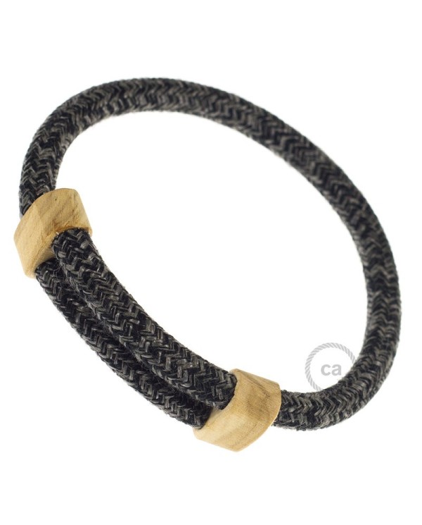 Creative-Bracelet in NaturalGrey Linen RN02. Wood sliding fastening. Made in Italy.