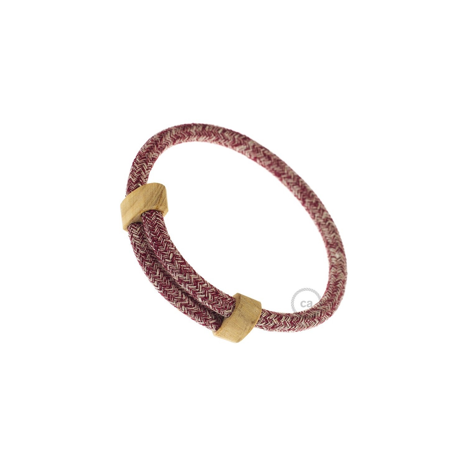 Creative-Bracelet in Burgundy Tweed Cotton, Natural Linen and finishing Glitter RS83. Wood sliding fastening. Made in Italy.