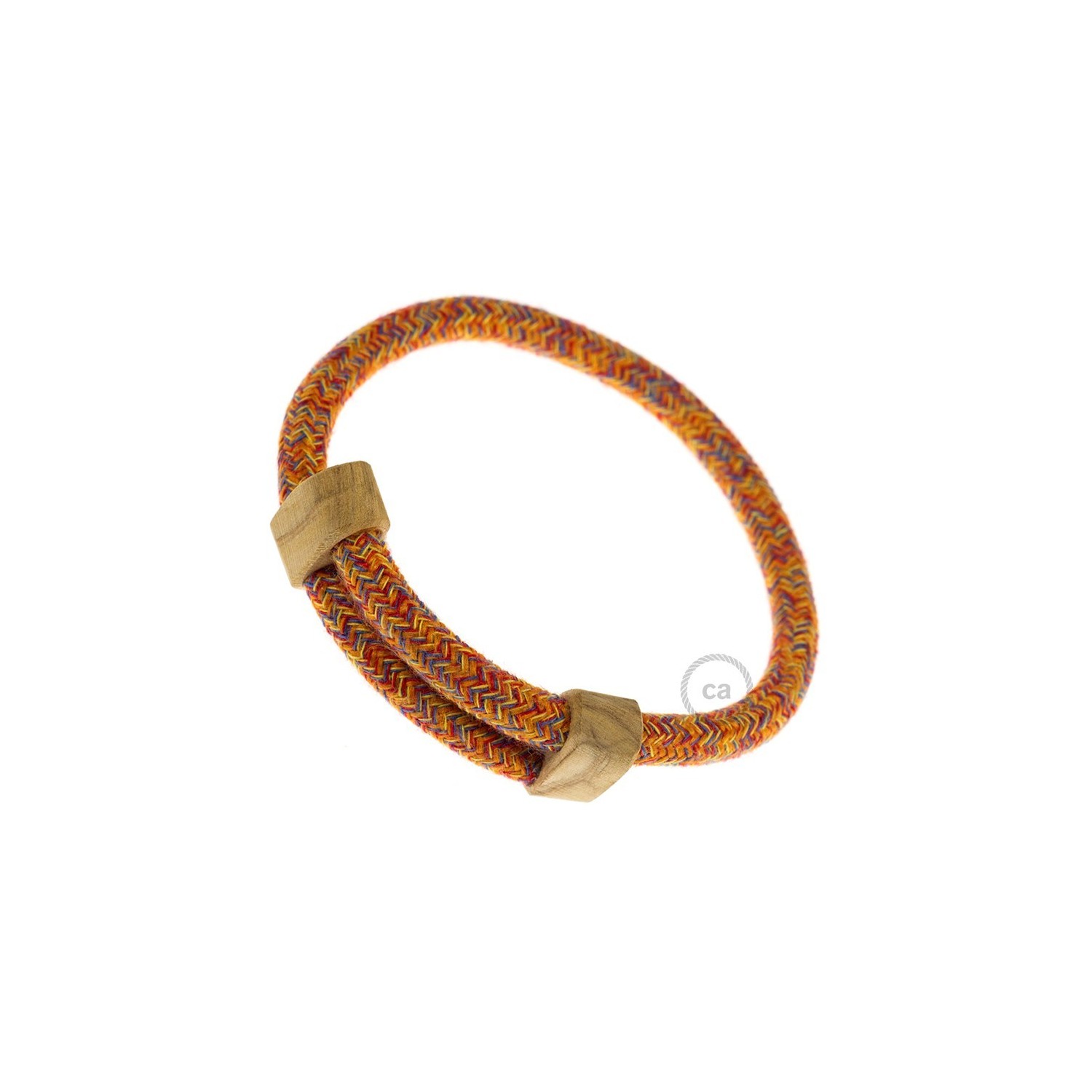 Creative-Bracelet in Cotton Indian Summer RX07. Wood sliding fastening. Made in Italy.