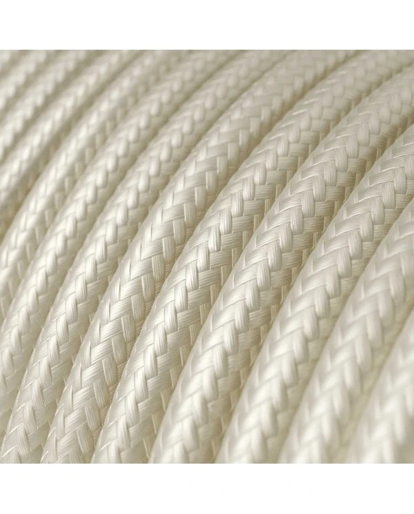 Round Electric Cable covered by Rayon solid color fabric RM00 Ivory