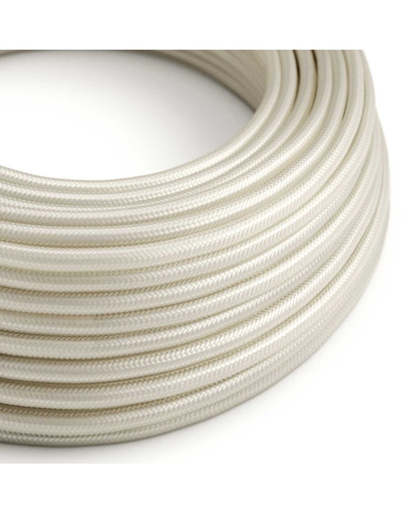 Round Electric Cable covered by Rayon solid color fabric RM00 Ivory
