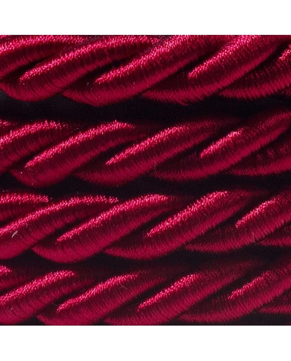 XL electrical cord, electrical cable 3x0,75. Shiny dark bordeaux fabric covering. Diameter 16mm.