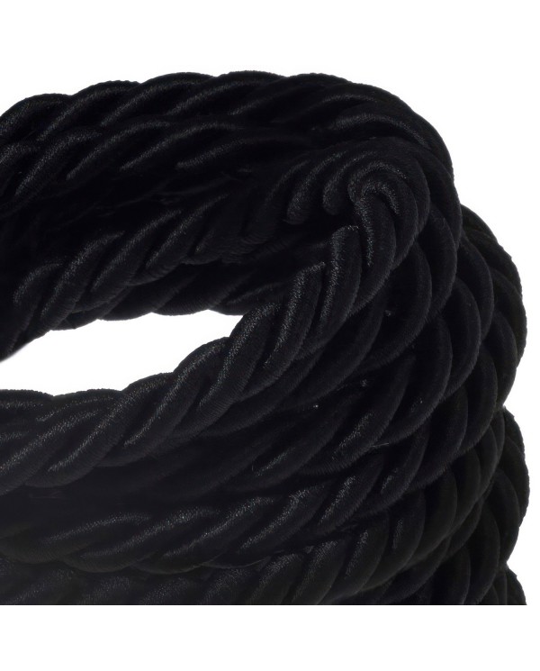 XL electrical cord, electrical cable 3x0,75. Shiny black fabric covering. Diameter 16mm.